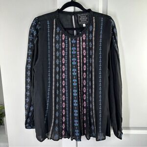 New Johnny Was Size XL Calico Blouse Top Linen Blend $318 NWT Black Embroidered
